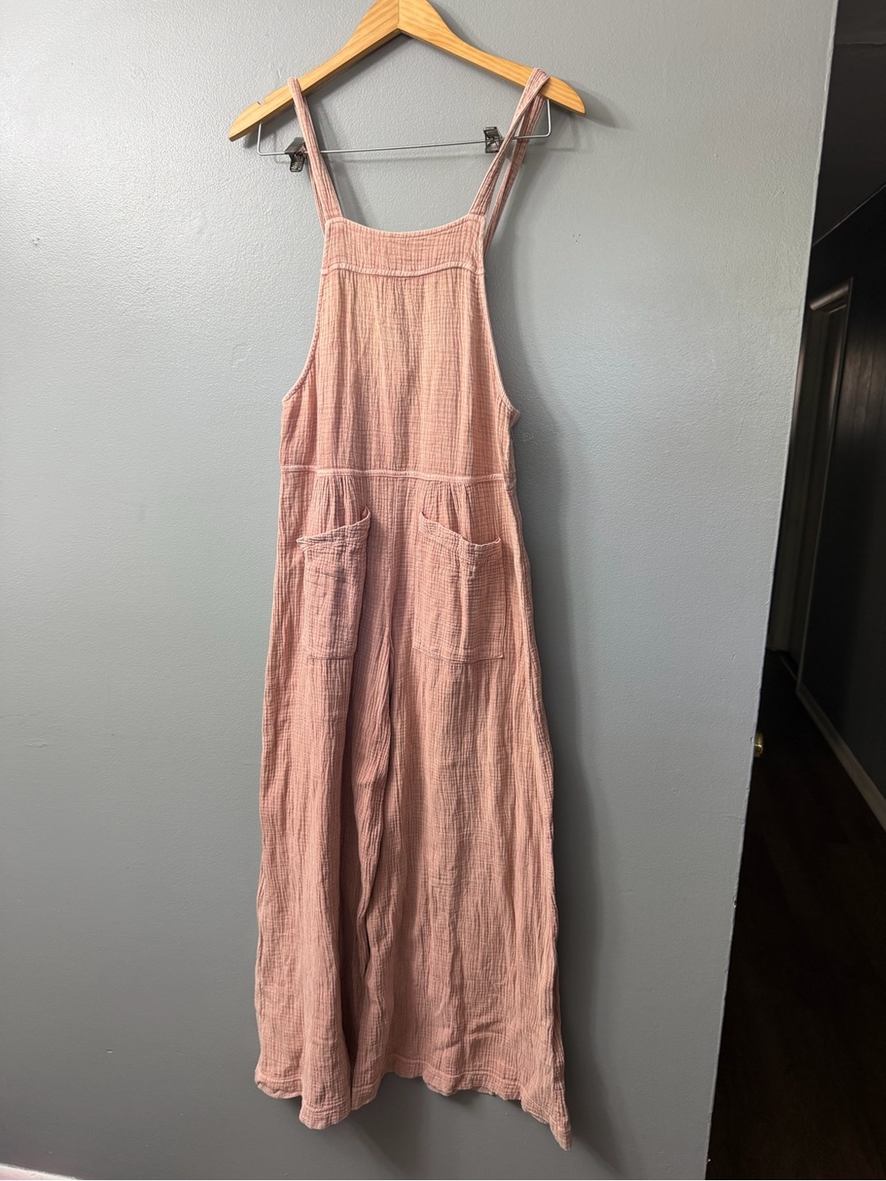 Anthropologie Women's Pink Gauze Cotton wide leg Overalls Jumpsuit XS